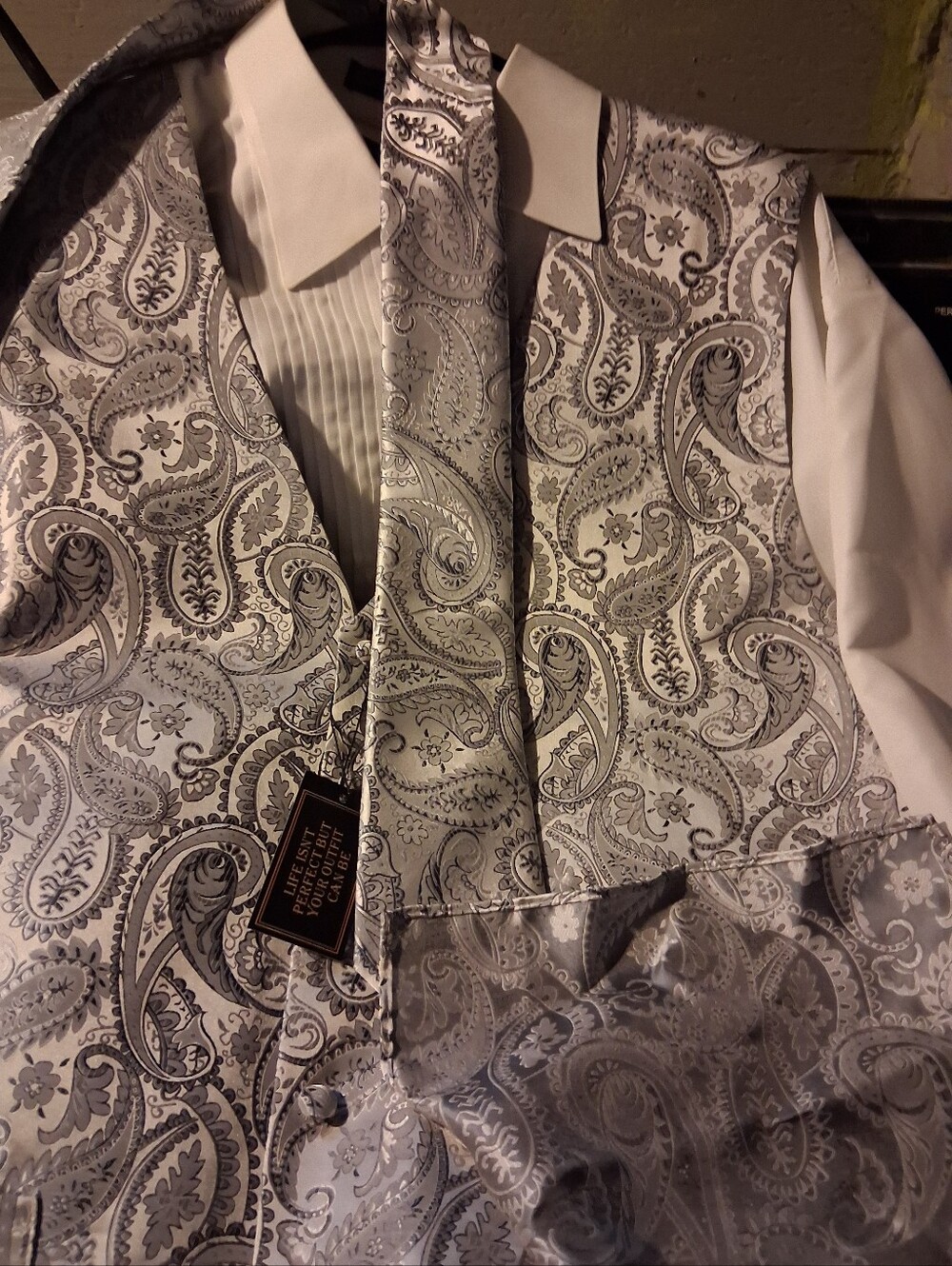 Luxe Silver Paisley Vest and Tie Set